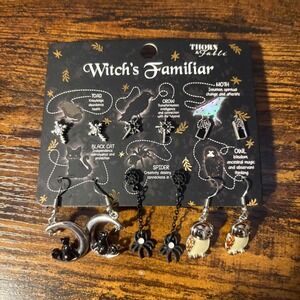 Thorn & Fable Witches Familiar Earring Set Moon Black Cat Spider Owl Moth Witchy